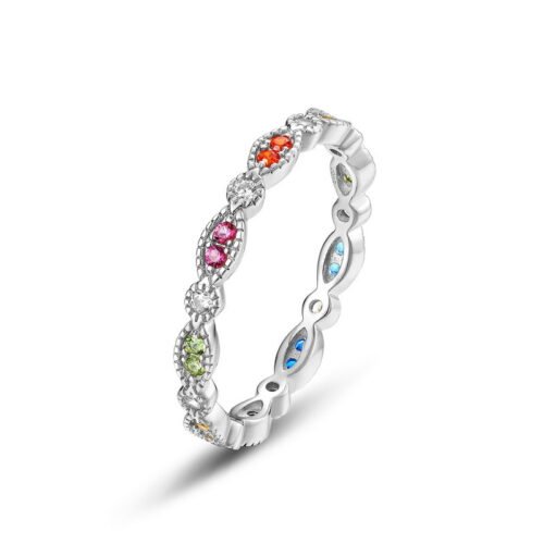 Dainty Rainbow Cubic Zirconia Rings for Women