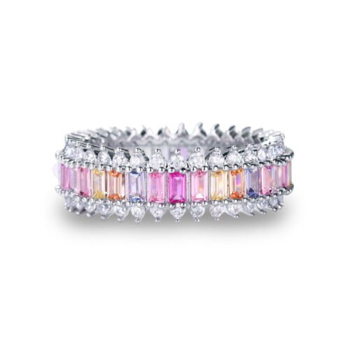 Emerald Cut Mix Rainbow Cubic Zirconia Ring