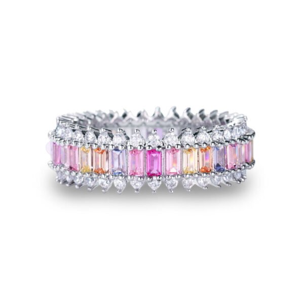 Emerald Cut Mix Rainbow Cubic Zirconia Ring
