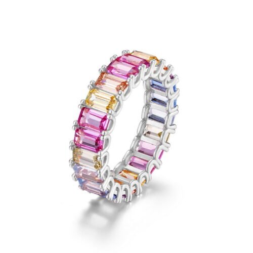 Emerald Cut Rainbow Cubic Zirconia Eternal Band