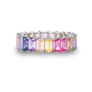 Emerald Cut Rainbow Cubic Zirconia Eternal Band