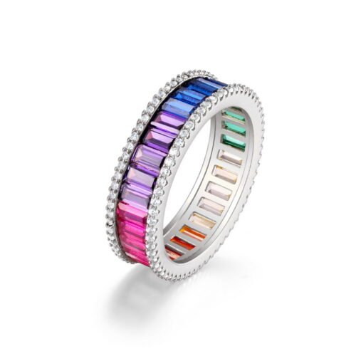 Emerald Cut Rainbow Gems Eternity Pave Band