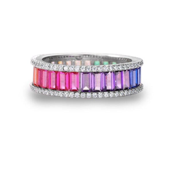 Emerald Cut Rainbow Gems Eternity Pave Band