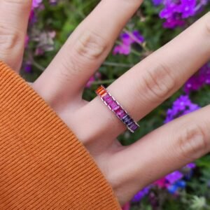 Glamorous Rectangular Rainbow Cubic Zirconia Ring