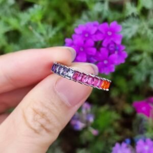 Glamorous Rectangular Rainbow Cubic Zirconia Ring