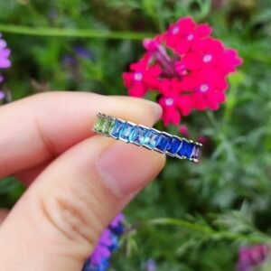 Glamorous Rectangular Rainbow Cubic Zirconia Ring