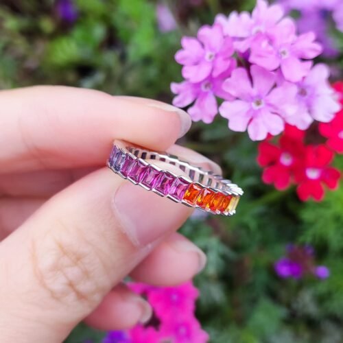 Glamorous Rectangular Rainbow Cubic Zirconia Ring