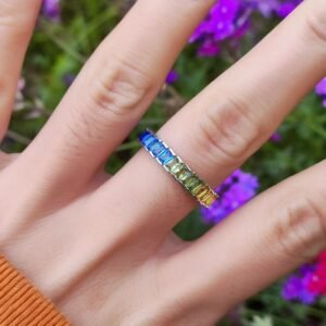 Glamorous Rectangular Rainbow Cubic Zirconia Ring