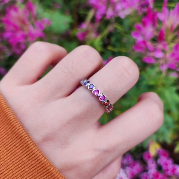 Heart Shape Rainbow Cubic Zirconia Band Ring