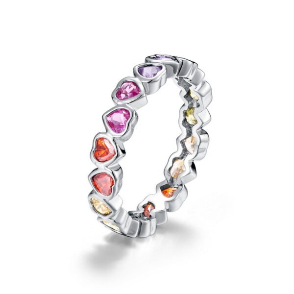 Heart Shape Rainbow Cubic Zirconia Band Ring