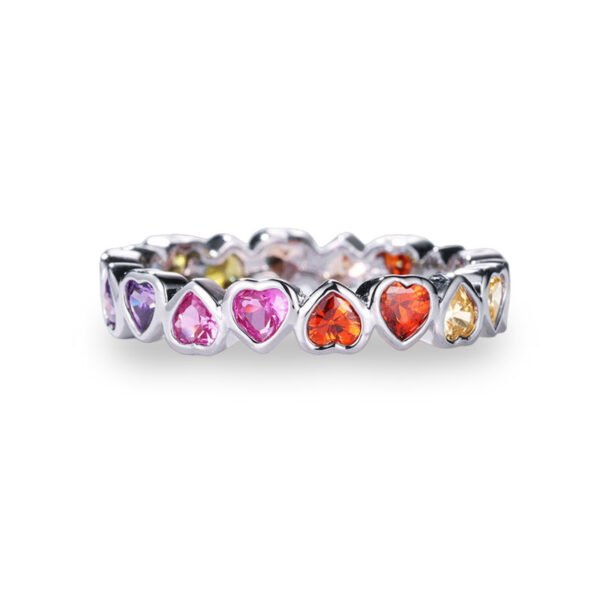 Heart Shape Rainbow Cubic Zirconia Band Ring