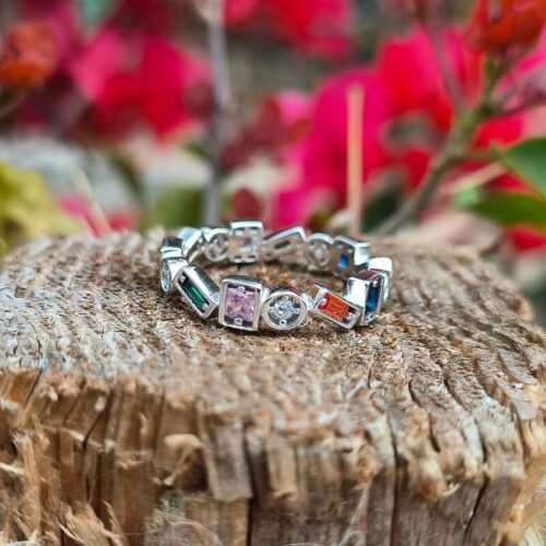 Irregular Design Stackable Rainbow Cubic Zirconia Ring