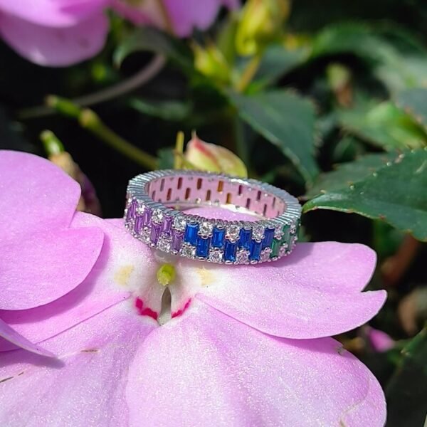 Layered Emerald Cut Rainbow Cubic Zirconia Ring