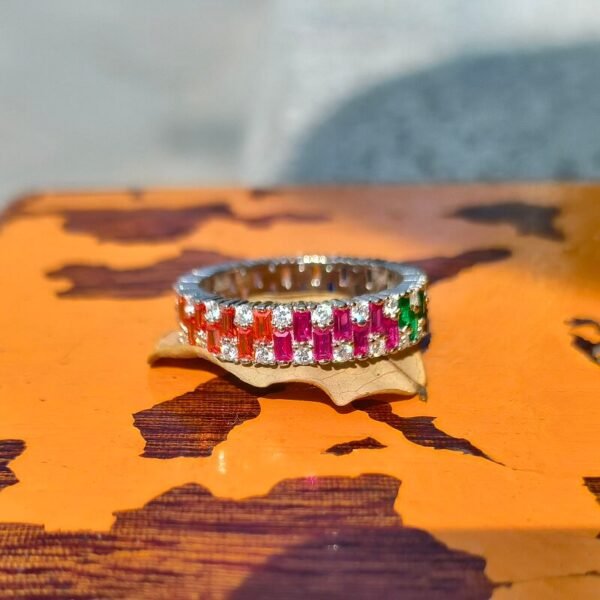 Layered Emerald Cut Rainbow Cubic Zirconia Ring