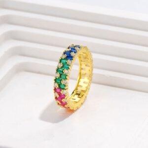 Layered Emerald Cut Rainbow Cubic Zirconia Ring