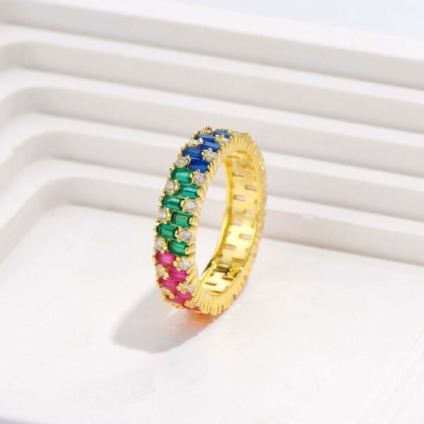Layered Emerald Cut Rainbow Cubic Zirconia Ring