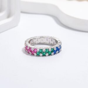 Layered Emerald Cut Rainbow Cubic Zirconia Ring