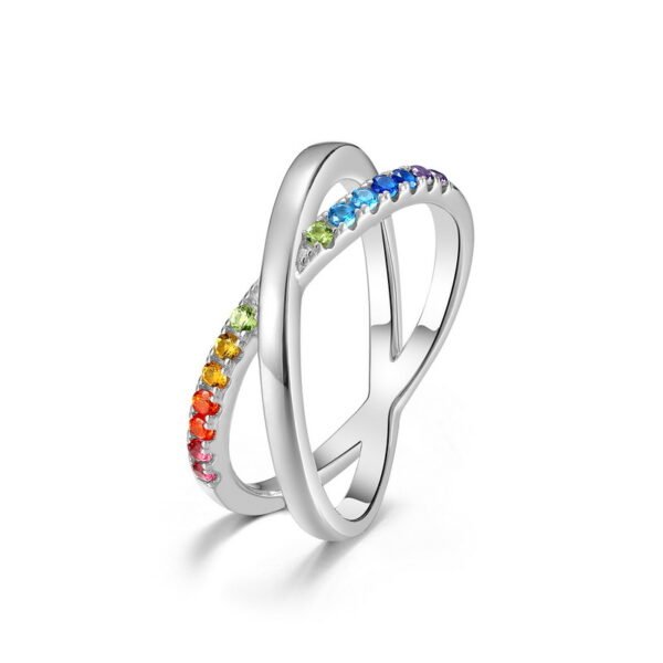 Rainbow Cubic Zirconia Cross Ring