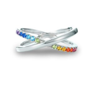 Rainbow Cubic Zirconia Cross Ring