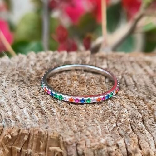 Rainbow Cubic Zirconia Eternity Band