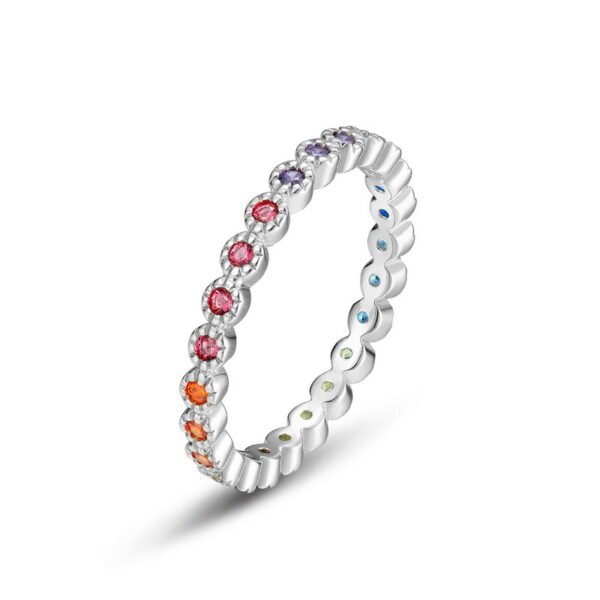 Rainbow Cubic Zirconia Stackable Band Ring for Women