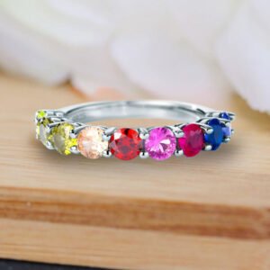 Rainbow Gemstone Half Eternity Ring