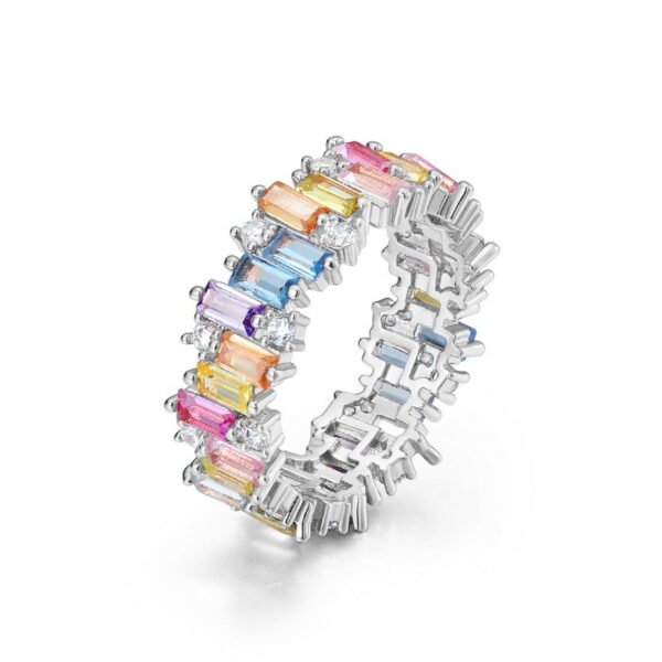 Rectangular Shaped Rainbow Cubic Zirconia Ring