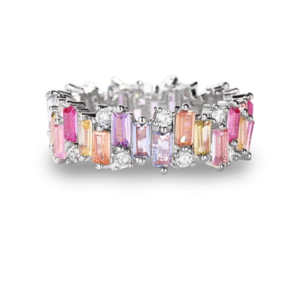 Rectangular Shaped Rainbow Cubic Zirconia Ring