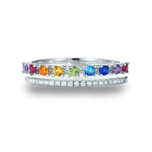 Round Rainbow Cubic Zirconia Double Band Ring