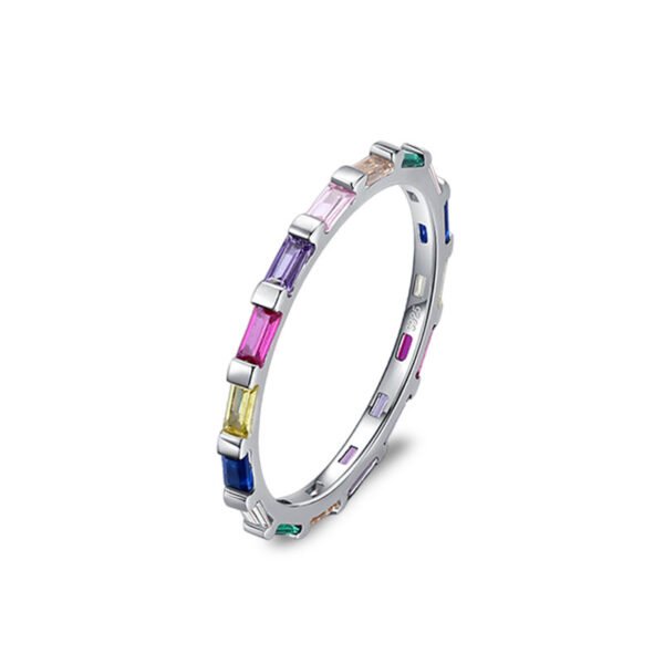 Simple Emerald Cut Rainbow Cubic Zirconia Ring