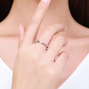 Simple Emerald Cut Rainbow Cubic Zirconia Ring