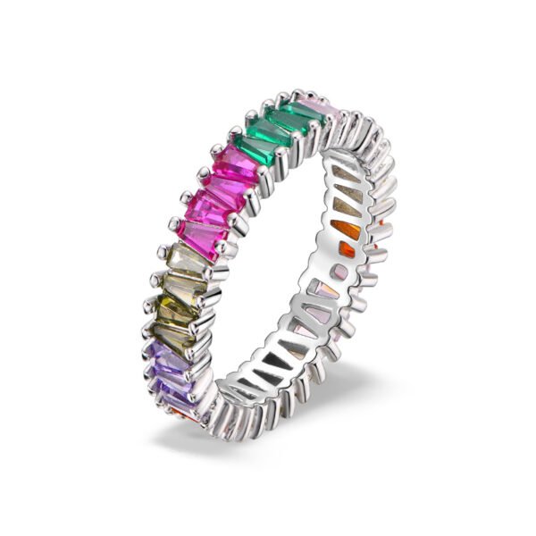 Trapezoid Rainbow Cubic Zirconia Ring