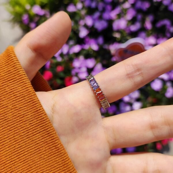 Trapezoid Rainbow Cubic Zirconia Ring