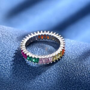 Trapezoid Rainbow Cubic Zirconia Ring