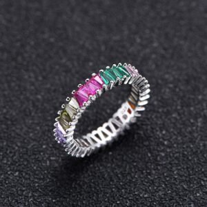 Trapezoid Rainbow Cubic Zirconia Ring