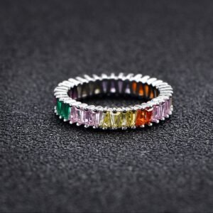 Trapezoid Rainbow Cubic Zirconia Ring