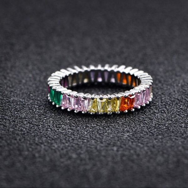 Trapezoid Rainbow Cubic Zirconia Ring