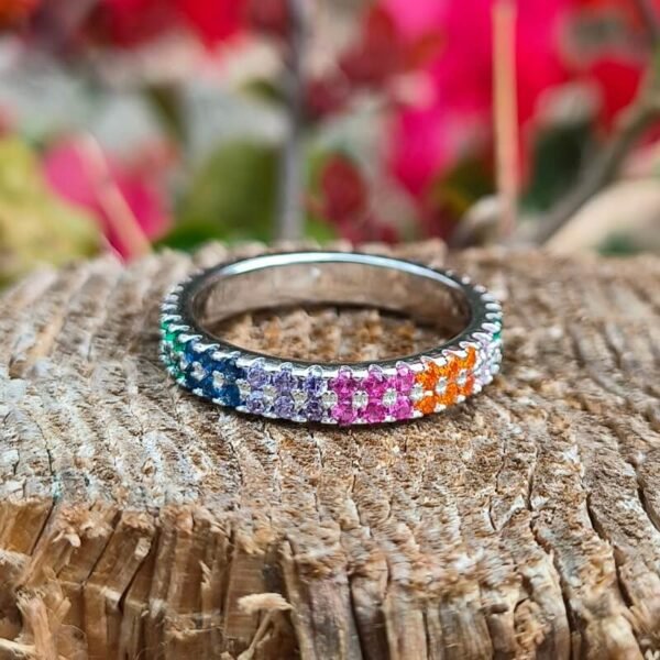 Two Layer Rainbow Cubic Zirconia Ring