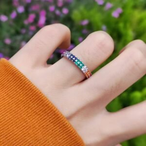 Two Layer Rainbow Cubic Zirconia Ring