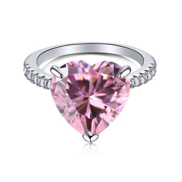 925 Silver Luxury Pink Heart CZ Pave Engagement Ring