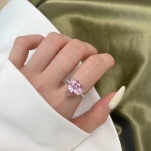 925 Silver Luxury Pink Heart CZ Pave Engagement Ring