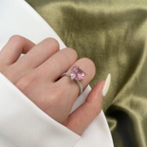 925 Silver Luxury Pink Heart CZ Pave Engagement Ring