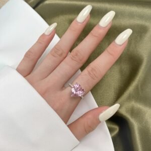 925 Silver Luxury Pink Heart CZ Pave Engagement Ring