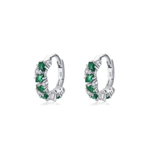 925 Sterling Silver Hoop Earrings with Marquise Green Zirconia