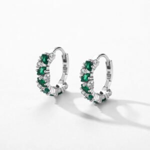 925 Sterling Silver Hoop Earrings with Marquise Green Zirconia