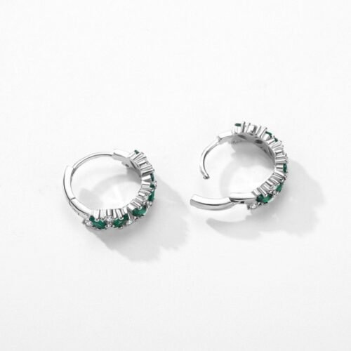 925 Sterling Silver Hoop Earrings with Marquise Green Zirconia