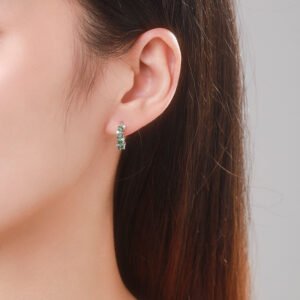 925 Sterling Silver Hoop Earrings with Marquise Green Zirconia