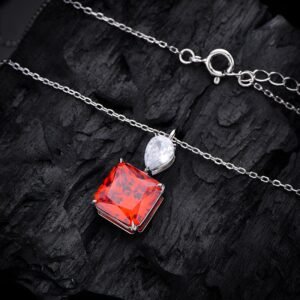 925 Sterling Silver Princess Cut Colored CZ Necklace