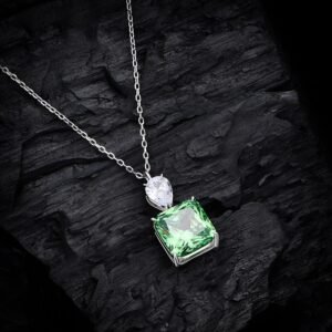 925 Sterling Silver Princess Cut Colored CZ Necklace