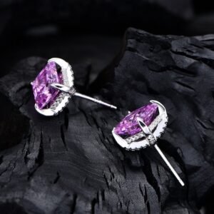 925 Sterling Silver Princess Cut Purple Zirconia Stud Earrings